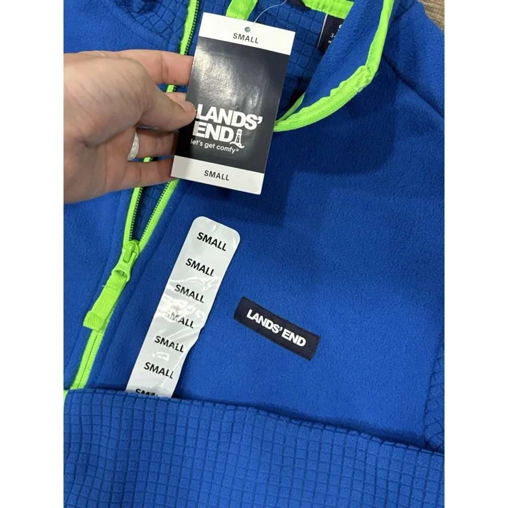 Lands End Mens Fleece Full Zip Jacket 100%‎ Size Small NWT Blue Green